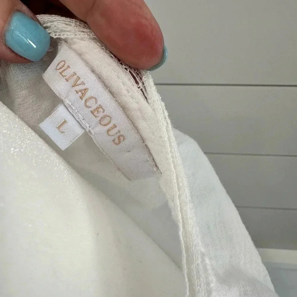 OLIVACEOUS WHITE COTTON BLEND TOP‎ - AIRY AND COOL! SIZE L - Picture 4 of 8